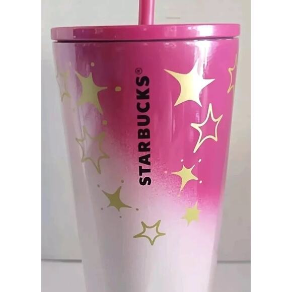 Starbucks Christmas Holiday 2024 Pink & Gold Stars Stainless-Steel Venti Tumbler - Picture 2 of 7